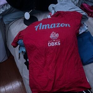 Amazon Red T-Shirt with White and Blue Design